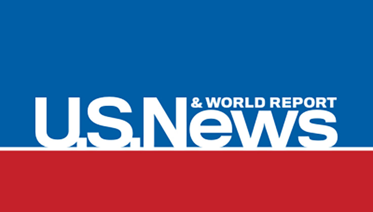 U.S. News & World Report Logo with Blue and Red background