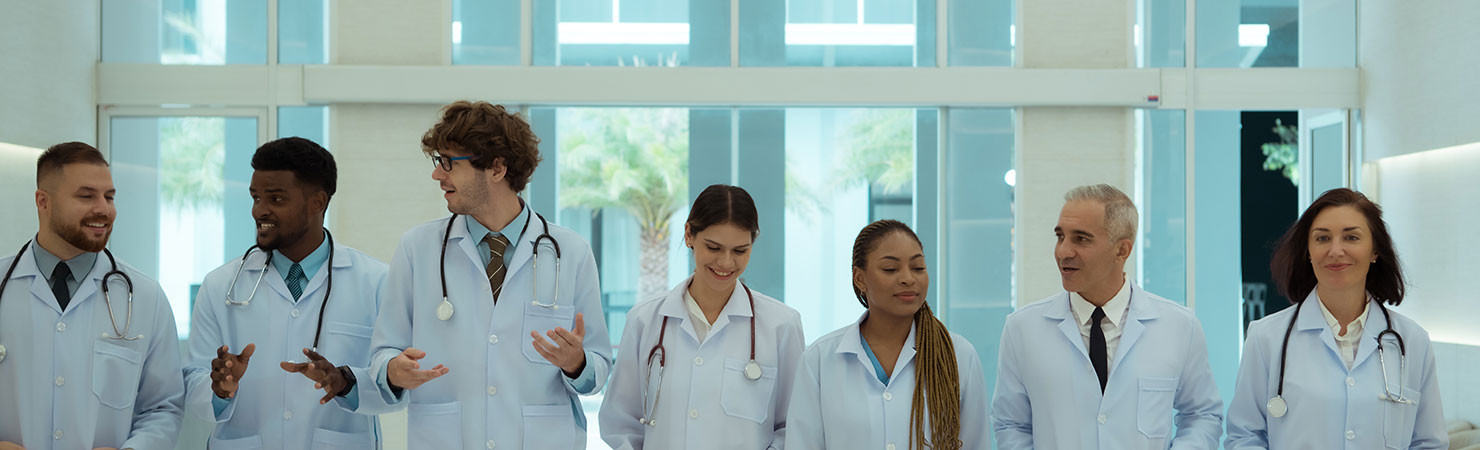 Portrait of Doctors and medical students with various gestures to prepare for patient care